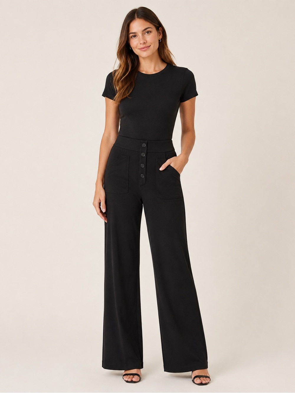 Halara High-Waist Wide-Leg Black Pants Size L Color Black